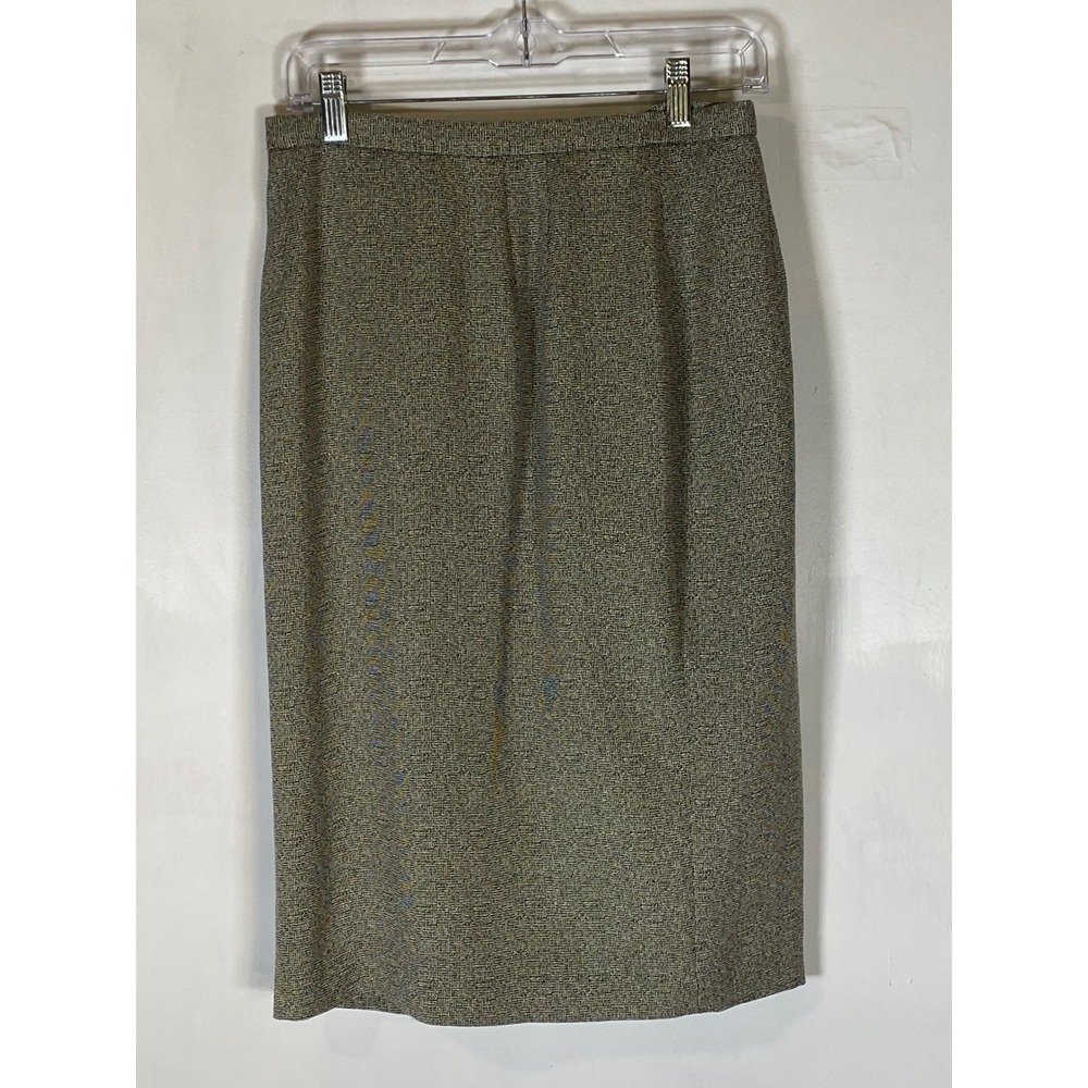 Larry Levine 8 Career Basketweave Print Lined Pencil Skirt Modest‎ Black Cream